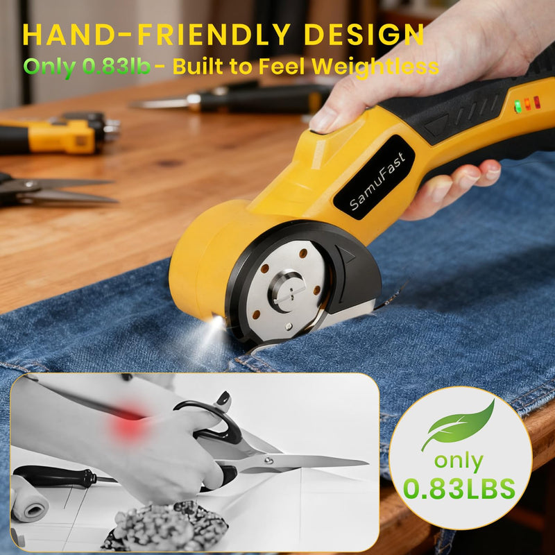 Cordless Electric Scissors, 4V Rechargeable Box Cutter Electric with Storage Box, 2 Blades, USB Charging Cable, Cardboard Cutter Electric for Cardboard Plastic Fabric Leather Carpet (Yellow) Yellow
