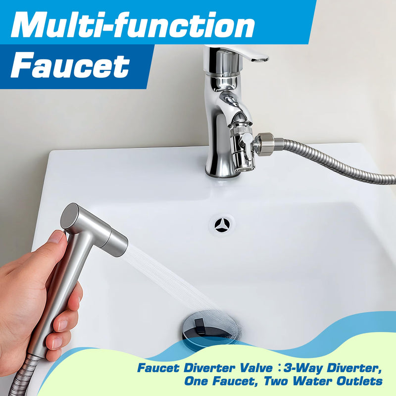Dreyoo 3 Set Faucet Diverter Valve with Aerator include 55/64'', 15/16'', G1/2'' Hose Adapter, Each of Three, 3 Way Diverter Valve For Handheld, Garden Sink Faucet Splitter for Bathroom