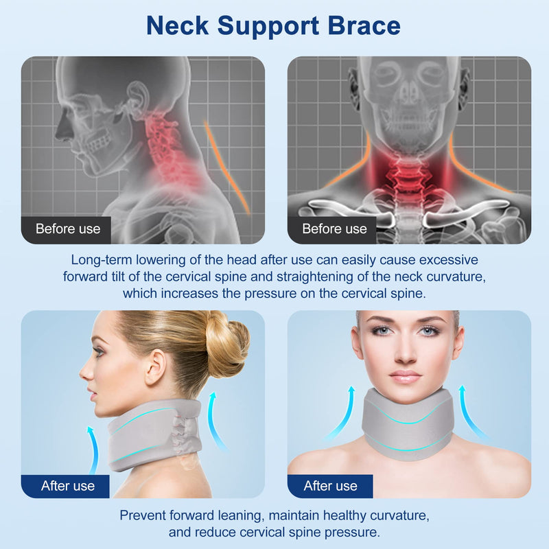 Neck Brace for Neck Pain and Support, Soft Neck Support Relieves Pain & Pressure in Spine for Women & Men, Wrap Align Stabilize Vertebrae Foam Cervical Collar for Sleeping (Grey, M, 3.5" Depth Collar) Grey M, 3.5" Middle Height