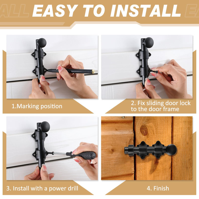 Tandefio 2 Pcs Dutch Door Bolt 4 Inch Surface Bolt Sliding Door Locks Hardware Solid Brass Latch, Attic Latch for Dutch Slide Barn(Black) Black