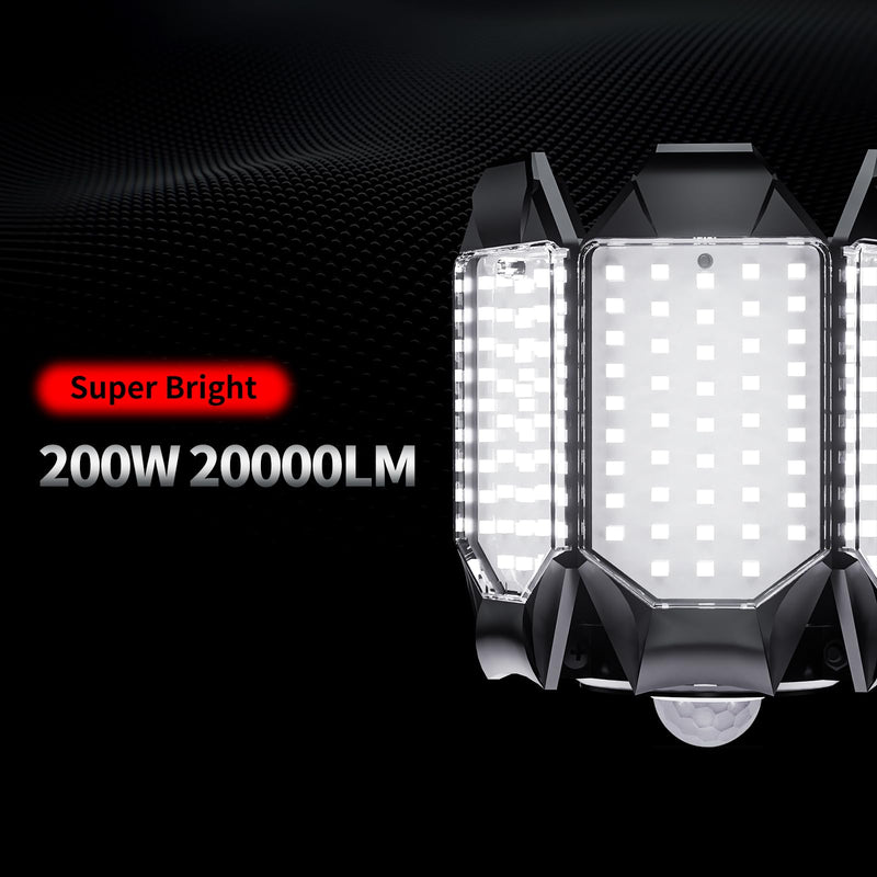 Motion Sensor Garage Light, 20000LM 200W Garage Lights Ceiling Led Motion Activated,Motion Light Indoor with Dusk to Dawn, E26/E27 Screw in Shop Light for Basement Barn Attic Warehouse 1Pack