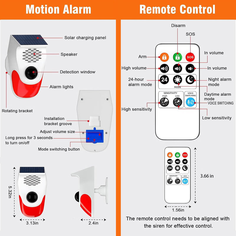 Outdoor Motion Sensor Noise Maker with 8 Replaceable Recording,Dog Barking Motion Detector Alarm,Three Levels of Adjustable Volume,Three Operating Modes,Motion Activated Alarm with Remote Control (2)