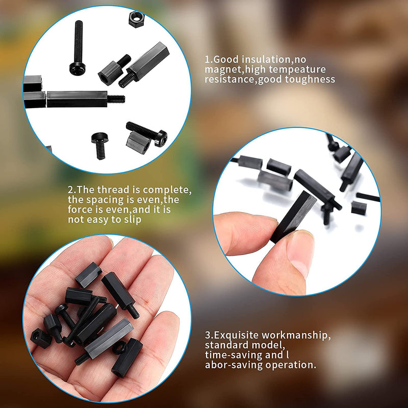 260 Pcs M3 Male Female Nylon Hex Spacer Standoffs Screws Nuts, Nylon Hex Threaded Pillar Spacer Standoffs Screws Nuts Assortment Kit for PCB Motherboard Circuit Board - Black - NewNest Australia