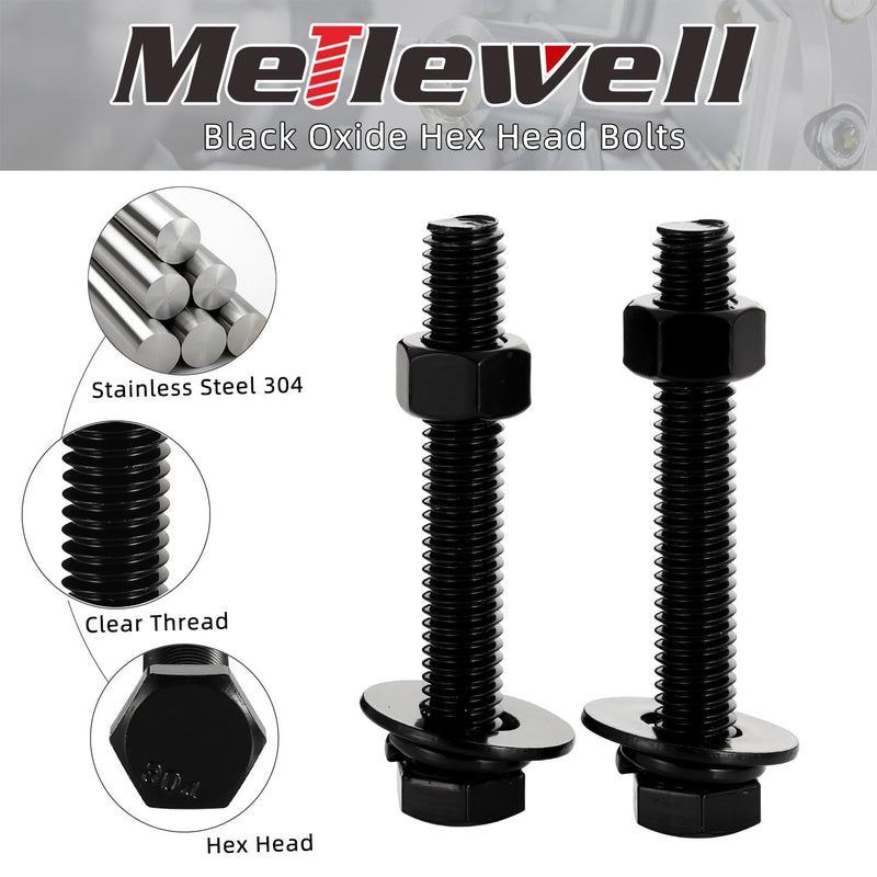 1/4-20 x 3 Hex Head Screws Bolts, Nuts, Flat & Lock Washers, Fully Threaded, Stainless Steel 18-8, Black Oxide Finish, 8 Sets 1/4-20 x 3"