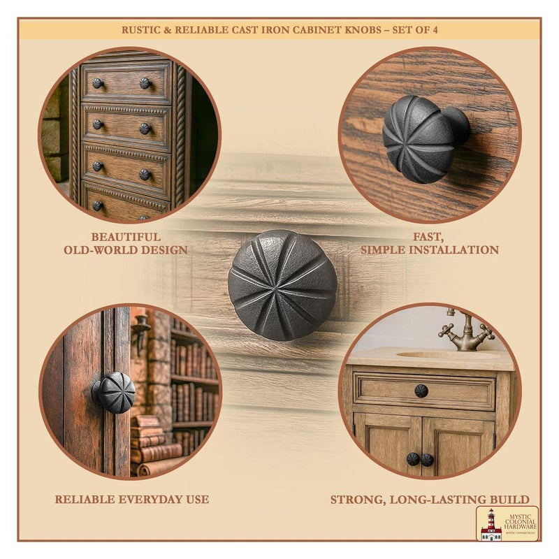 Hand Forged Knob - 1 1/4 Inch Diameter - Rustic Cabinet Hardware (4 Pack, Square) 4 Pack