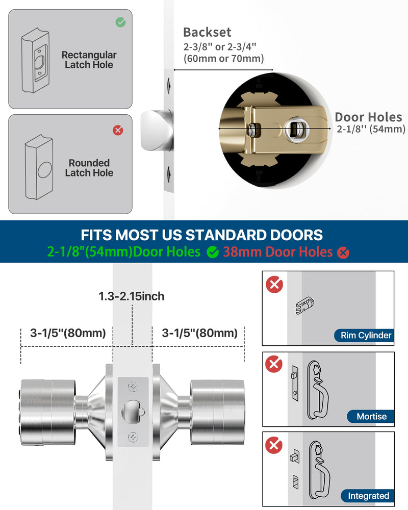 Signstek Keyless Entry Door Lock, Door Knob with Keypad, Smart Code Door Lock, Mute Mode, Passage Function, Easy to Install, Satin Nickel