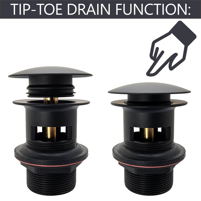 Westbrass 1-1/4" Tip-Toe Offset Overflow Lavatory Drain, 17 Gauge Brass Sink Drain with 1-1/4" Tailpiece, Fits 1-1/2" Opening, Fully Finished Exposed Installation, Matte Black