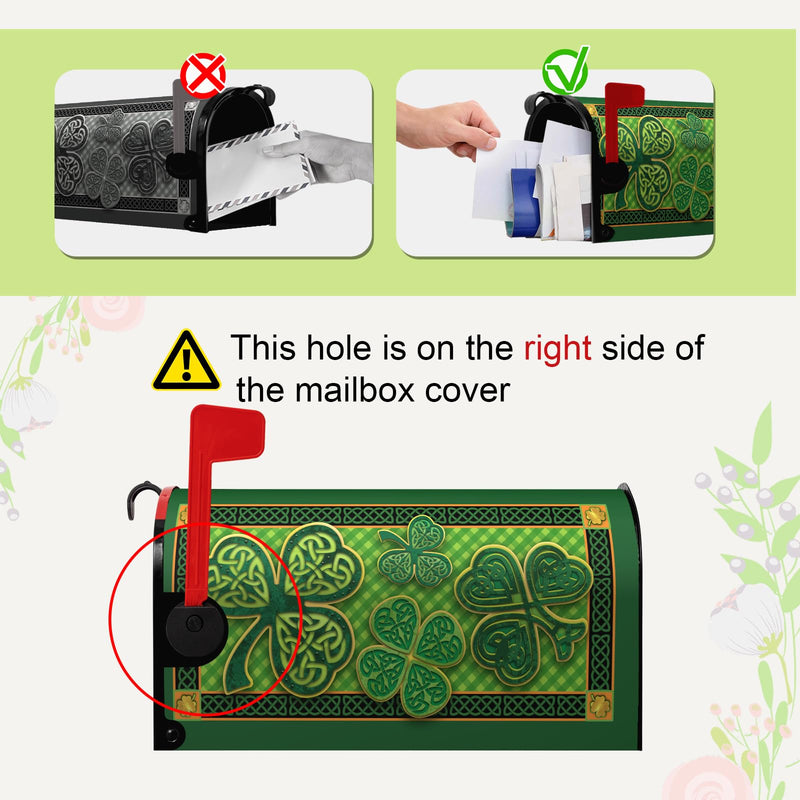St Patrick Day Mailbox Covers Magnetic Standard Size Green Shamrocks Good Luck Four Leaf Clover Mailbox Wraps Happy St. Patrick's Day Mailbox Post Cover Waterproof Mailbox Decor 21x18 Inch 21x18inch St Patrick Shamrocks Mailbox Cover