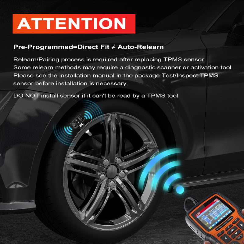 TPMS Sensor, GM 315 Mhz 4-Pack Tire Pressure Monitoring Sensor Compatible for Chevy Silverado GMC Cadillac Buick Pontiac Saturn Hummber Saab Replace#13598771 13598772 13586335 13581558 (Silver, 4PCS) Silver
