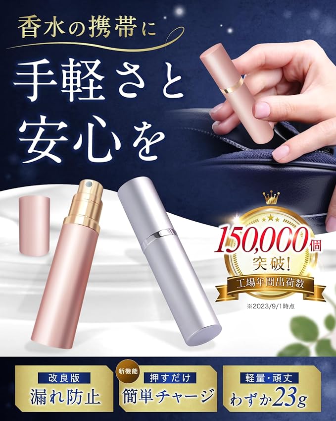 MELISTY Atomizer Perfume Portable Container [Compatible with Most Perfume Bottles] Leak-proof, Multi-layered Structure, 0.2 fl oz (5 ml) "Quick Charge Function for One-Touch Replenishment", Bottom - NewNest Australia