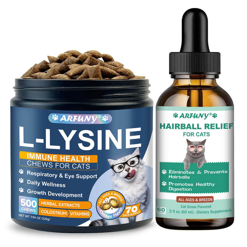 Cat Lysine Chews & Hairball Treatment for Cats - Support Immune Health, Normal Eye Function and Respiratory Health - Kitten Furball Treatment - Supports Skin & Coat, Digestion