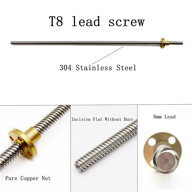 2pcs 200mm Tr8X8 Lead Screw with T8 Brass Nut for 3D Printer Machine Z Axis(Acme Thread, 2mm Pitch, 4 Start, 8mm Lead)