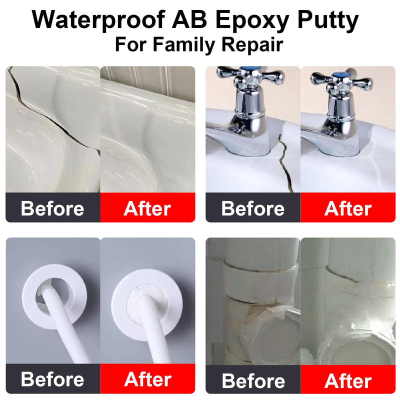 Epoxy Putty, 16 oz AB Metal Epoxy Filler Putty Fast Repair Self-Hardening Pool Putty for Leaks Underwater High Adhesive Epoxy Sculpt Clay for Metal Wood Tile Repairing, Bonding, Sculpting White