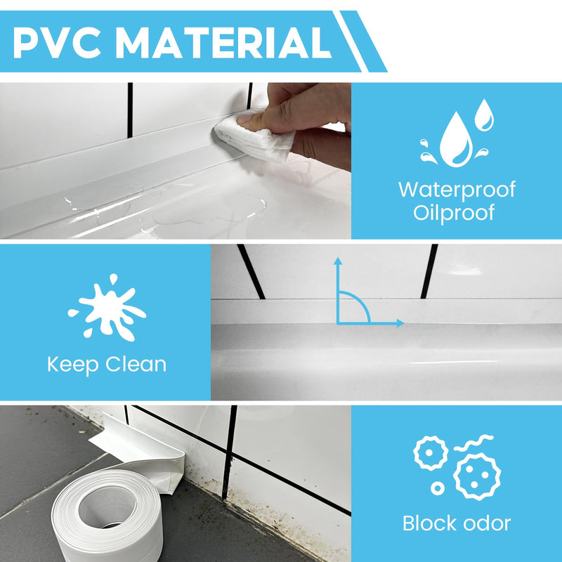 Caulk Tape, 1 Roll White Caulk Tape Waterproof Self Adhesive, Toilet Bathroom Caulking Tape for Kitchen, Countertop, Bathroom, Sink, Shower, Bathtub, Toilet Edge Protector Minimalism - NewNest Australia