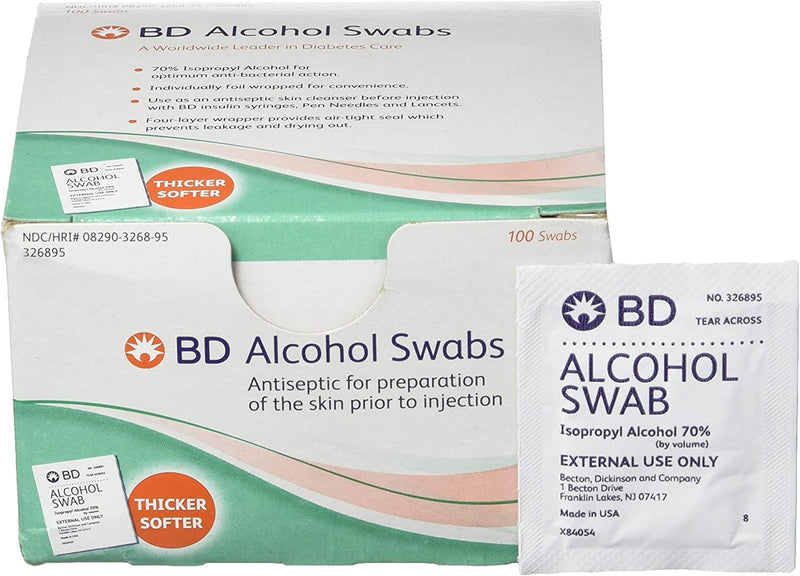 BD Alcohol Prep Swabs - 100 Swabs