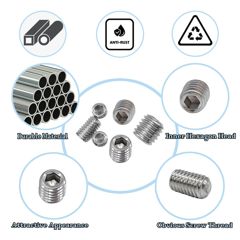 60pcs Set Screws, Allen Head Screws, Grub Screws M3 M4 M5 M6 M8 for Home Repair, Install Door Lock, Repair Furniture, Electronic Product, DIY, Fixtures (Stainless Steel 12 Sizes) 60pcs(Stainless Steel 12 Sizes)