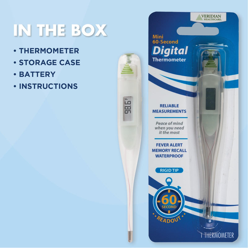 Digital Thermometer | 60-Second Readout | Fahrenheit Measurements | Rigid Tip | Fever Alert | One-Year Warranty 1 Count (Pack of 1)