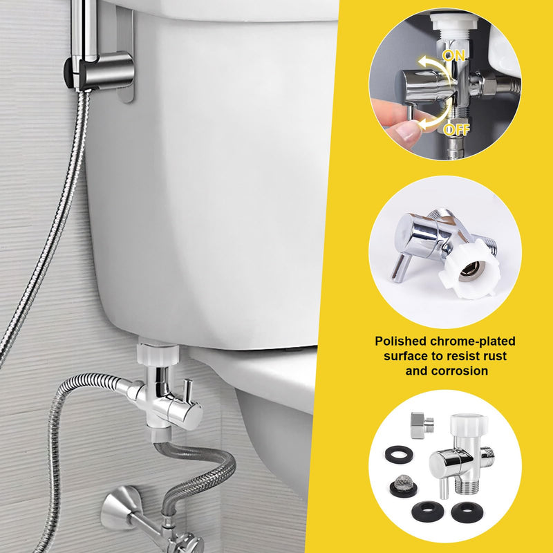 Bidet T Adapter,Juvaeny 3 Way T Valve Adapter for Bidet 7/8'' X 7/8'' X 1/2'', Toilet Shut Off Valve with Tee Connector Bidet Attachment for Handheld Toilet