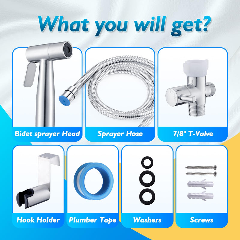 Handheld Bidet Sprayer for Toilet, Jet Sprayer for Toilet Muslim Shower, Adjustable Cloth Diaper Sprayer Bidets for Attachment Toilet, Toilet Sprayer with Bidet Hose for Feminine Wash 1 SET Brushed Nickel