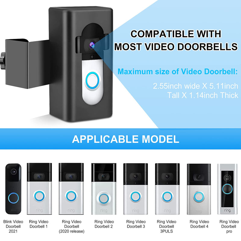 Anti-Theft Video Doorbell Mount Compatible with Ring/Blink Wireless Video Doorbell 1/2/3 Plus/3/4/(2020 Release), Adjustable No-Drill Mounting Bracket Wedge Adapter Holder Accessories(Black) Black