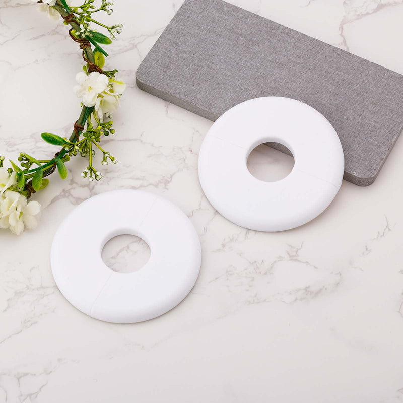 2pcs Round Wall Split Flange, 29mm Buckle Design Plumbing Cover Plates Self-Adhesive Faucet Escutcheon Plate ABS Pipe Flange Cover for Faucet Bathroom Kitchen Toilet (White)