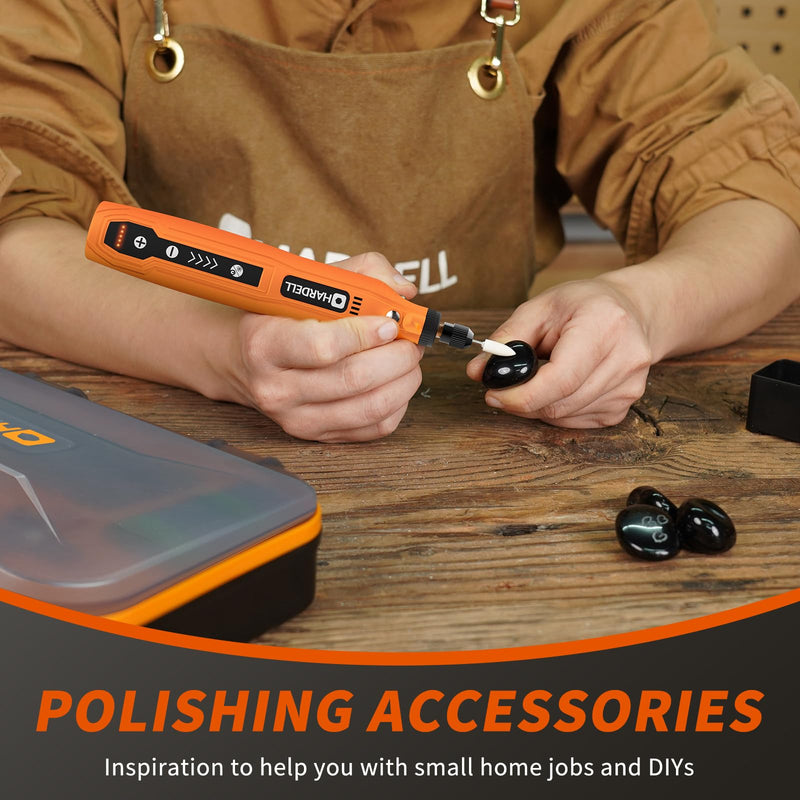 HARDELL Mini Cordless Rotary Tool, 5-Speed 129pcs Gift Kit for DIY Crafts Orange Pro