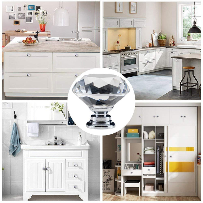 12 Pack Drawer Knobs Diamond Shaped Crystal Glass 30mm Cabinet Knobs Pull Handles (Silver) 30 mm, 12 Pack Silver