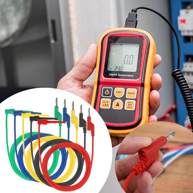 Sumnacon Multimeter Test Lead Set - 5Pcs Stackable Banana Plug to Test Hook Wire Cable Kit with Protective, Flexible Wire Leads for Electrical Testing 500V/5A 6.6Ft/2M 6.6 ft
