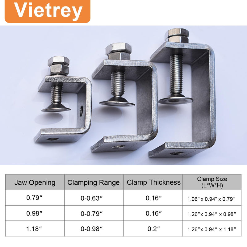Stainless Steel C Clamps, Mini Tiger Clamp Set for Mounting, Heavy Duty Metal U Clamps, Small Desk G-Clamp with 0.79 Inch Stable Wide Jaw Opening for Metal Working Woodworking Welding Building (4pcs) 0.79 in / 20mm (4 Pcs)