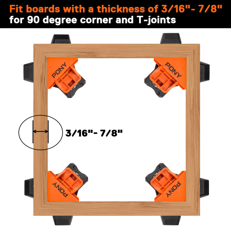 PONY 4-Pack Corner Clamp for Woodworking, 90 Degree Right Angle Clamp, Light-Duty Single Handle Wood Clamps, Adjustable Spring Loaded Woodworking Clamp, Frame Cabinet Wood Tools Accessories