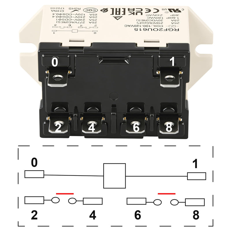 General Purpose Relay, RGF2OU615, 25A 100-120VAC Coil Voltage, 6Pin Double Pole Single Throw Normally Open Contacts, UL Certification 1 AC 110V