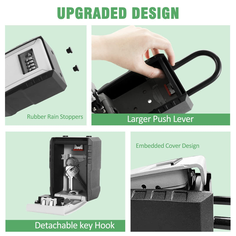 Key Lock Box, UPXON Extra Large Key Storage Box with Resettable Code, 4 Digit Combination Lock Box for Car Keys, House Keys, Weatherproof Wall Mount Key Box for Home, Hotels, Airbnb, Schools 1 Pack Extra Large (Fit Most Car Key) Modern