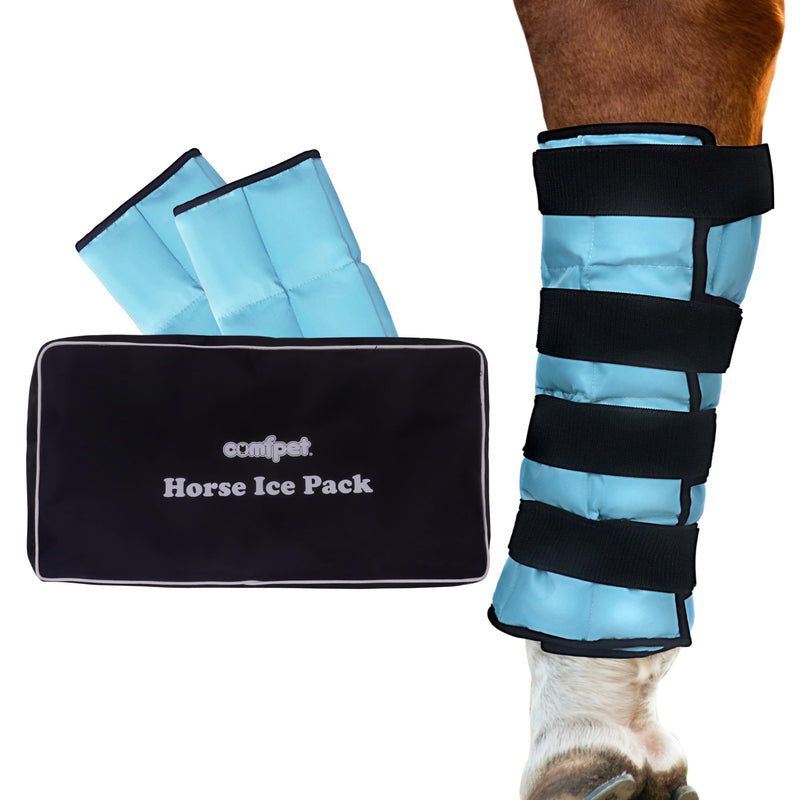 Gel Horse Ice Pack with Carry Case Reusable Cooling Horse Leg Wrap for Injury Therapy and 2 Piece Hoof Soaking Boot for Hoof Problems