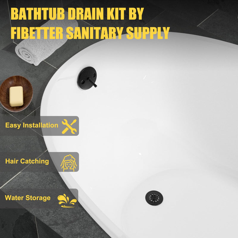Trip Lever Tub Drain Kit, Bathtub Drains Stopper Replacement Set with Trip Lever Overflow Faceplate, Strainer, No Putty Gasket and Matching Screws (Matte Black) Black Kits