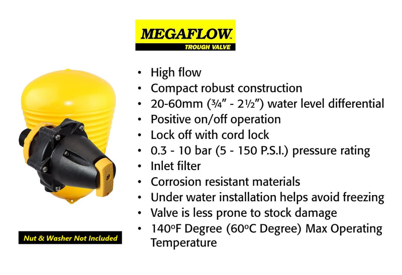 Jobe Valves Megaflow Valve with Short Tail, 1", Yellow/Black(Does NOT include Nut and Washer)