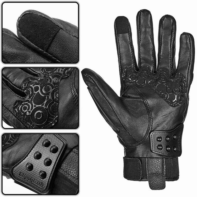 ILM Alloy Steel Touchscreen Bicycle Motorcycle Motorbike Powersports Racing Glove Black(Leather) Medium