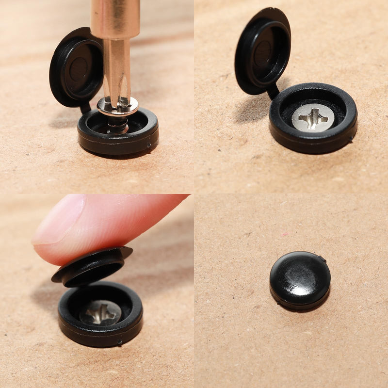 100 Pieces Black Screw Covers Caps,Plastic Hinged Screw Cover Caps,Fold Screw Snap Covers Washer Flip Tops for Decorative and Protective Use(Small) 5mm