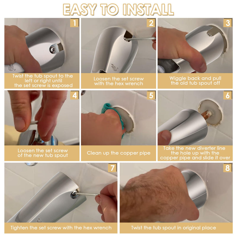 1 Pack Slip on Tub Spout with Diverter, Compatible with American Standard 8888026.002 Tub Spout, Bathroom Bathtub Faucet, Fits 1/2" Copper Water Tube(5/8" Diameter), 5/32" Hex Wrench (Brushed Nickel) Brushed Nickel