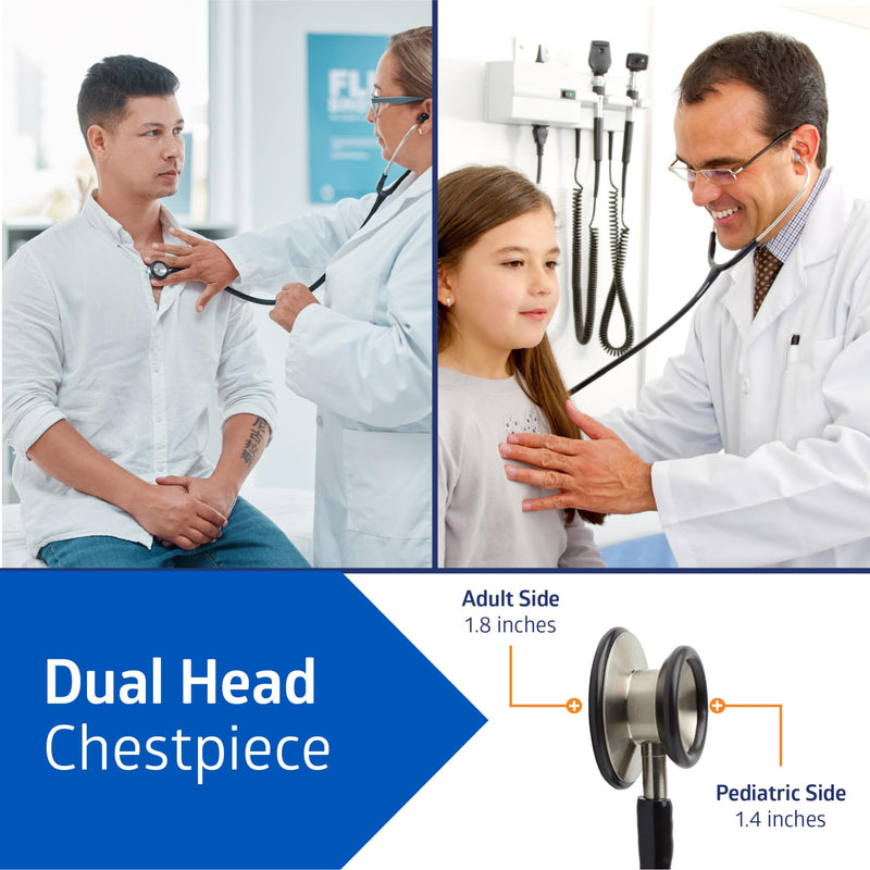 Medline Synergy Dual Frequency Stethoscope, Dual Head, Black