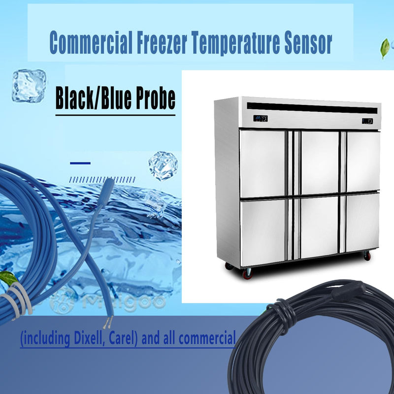 2-Pack Commercial Freezer Temperature Sensor Black/Blue 119-inch Cable Length Can Be Cut to Length