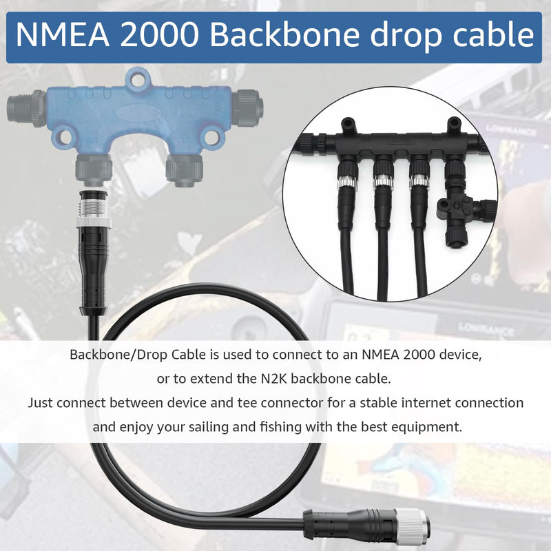 Sigely 2 Meter NMEA 2000 (N2K) Backbone Drop Cable, 6.5 FT Extension Cable for NMEA 2000 Network Compatible with Lowrance Simrad B&G Garmin Device