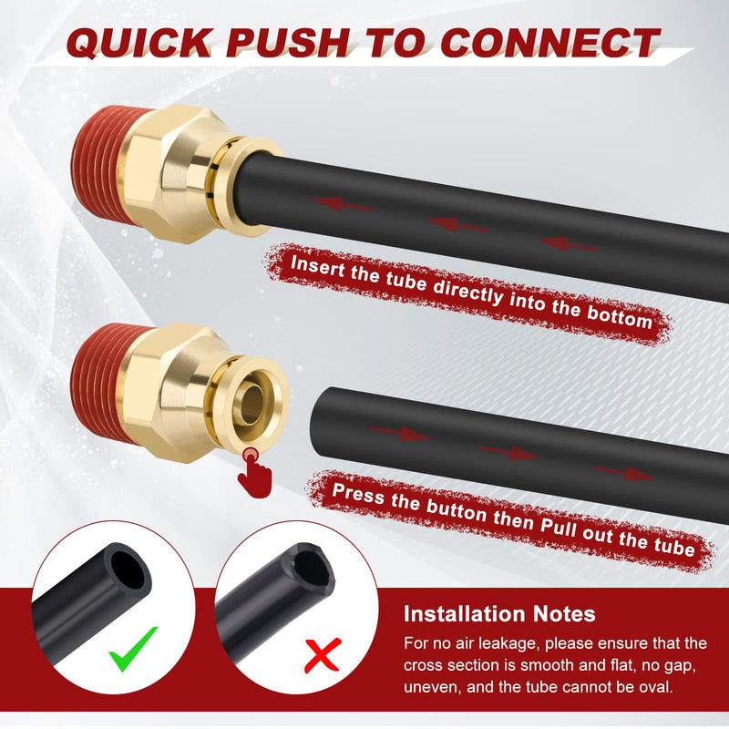 1/4" Quick Push to Connect Fittings Brass Union Straight Joint DOT Approved 1/4" Tube OD x 1/8" NPT Thread Air Line Adapter Air Suspension Kit for Truck Trailers and Air Brake System 4pcs 1/4"OD × 1/8"NPT Thread Male Straight-4pcs