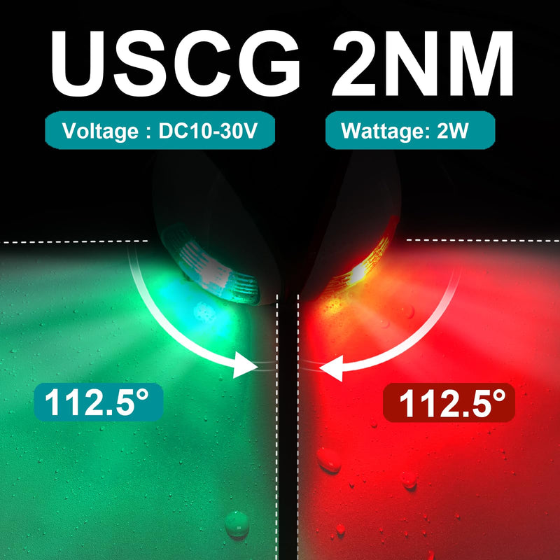 Marine Navigation Lights Bow Lights for Boats Led,USCG 2NM Waterproof Red And Green Boat Running Lights for Pontoon,Skiff,Yacht,Jon Boat White Plastic