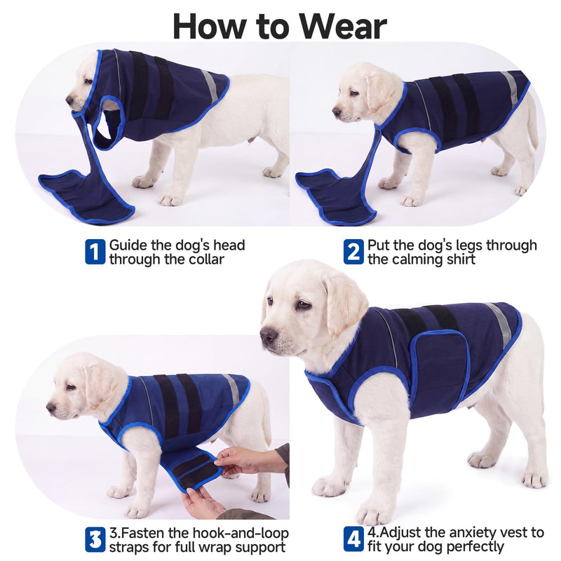Nanaki Dog Anxiety Vest-Breathable Thunder Jacket for Dogs Fireworks,Thunderstorm,Separation-Adjustable Thunder Vest for Dogs Anxiety Relief,Vet&Grooming Visit,Car Rides, Fear&Over-Excitement Navy,M M(Chest: 24.4 inch)