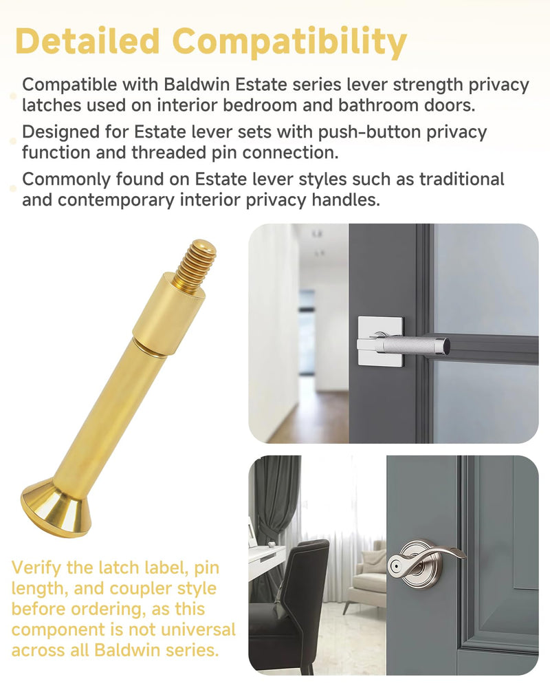 5513.0030 Privacy Pin Replacement Compatible with Baldwin Estate Lever Privacy Latch Door Lock Threaded Push Pin with Coupler Polished Brass 1 Set