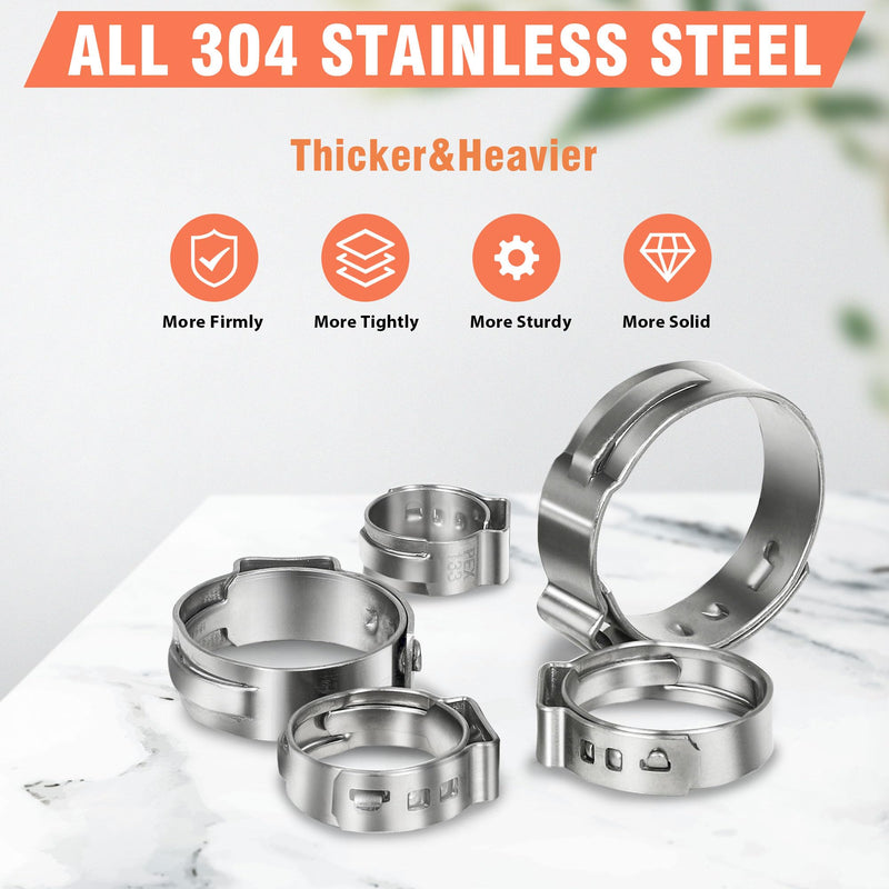 120pcs 1/2 inch PEX Cinch Clamps Rings, 304 Stainless Steel Single Ear Hose Clamps, Pex Crimp Rings for PEX Tubing Pipe Fitting Connections 120 Pcs