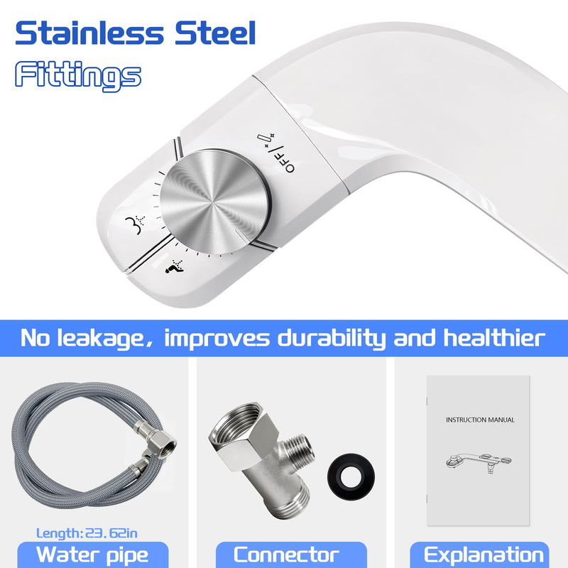 Bidet Attachment for Toilet Non-Electric Ultra-Thin Design,Self-Cleaning Dual Nozzles,Rear & Feminine Hygiene Wash,Adjustable Water Pressure,Cold Water Only, White(0.23 in) A001-Bidet Attachment