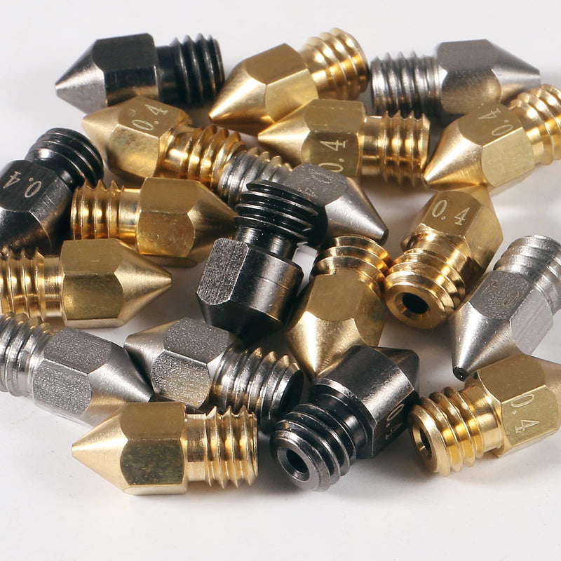20PCS 3D Printer Hardened Steel +Stainless Steel +Brass Extruder Nozzle MK8 Nozzles 0.4mm,for Creality Ender 3 Ender 3 V2 Ender 3 Pro CR-10 Makerbot Creality CR-10 Ender 3 5 20PCS MK8 0.4mm