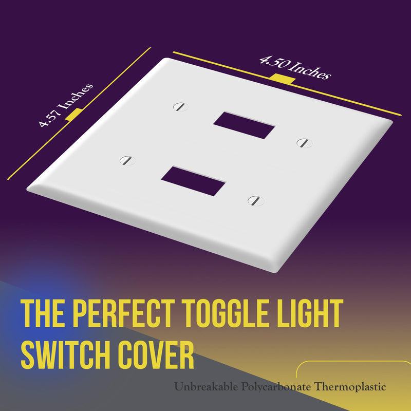 ENERLITES Toggle Light Switch Wall Plate, Gloss Finish, Size 2-Gang 4.50" x 4.57", Double Switch Cover, Unbreakable Polycarbonate Thermoplastic, 8812-W, White Screw
