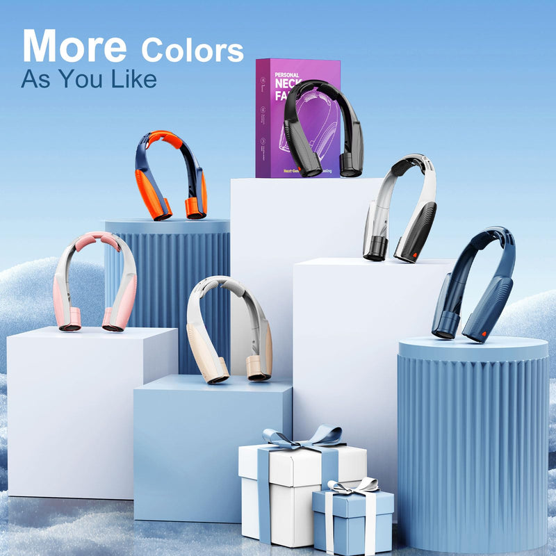 AI Portable Neck Fan with 6 Powerful Speeds, 8000mAh Battery Operated USB-C Rechargeable Fan, Hands-Free 360° Cooling Neck Fan,Ultra-Quiet Personal Fan for Women Men Office Travel(Orange-Blue) Orange-Blue